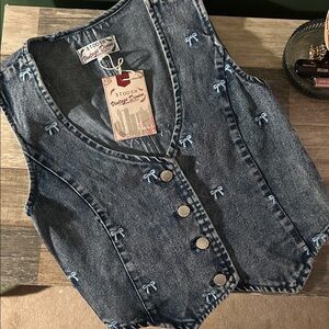 Stoosh Blue Denim Vest with Bow Details